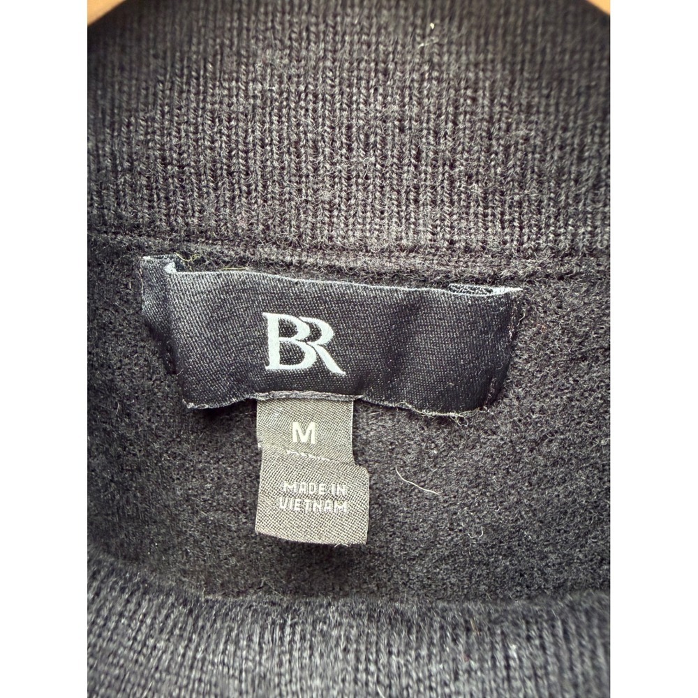 Banana Republic Quarter Zip Sweater Womens Black Extra Fine Merino Wool Medium - Picture 3 of 6
